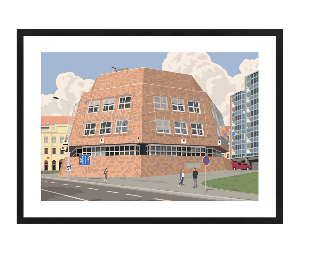 Pragerova banka na Smíchově– tisk ilustrace – náhled v černém rámu