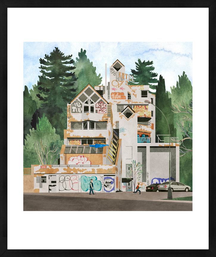 Tisk ilustrace – Hotel Vaníček – náhled  v černém rámu