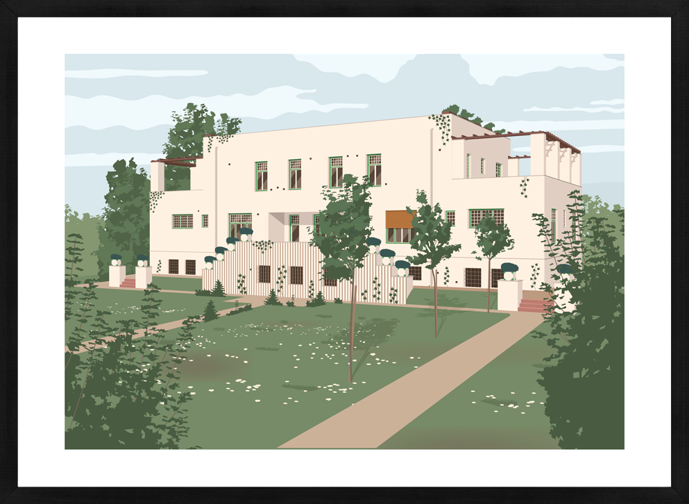 Tisk ilustrace – Vila Viktora Bauera – náhled v černém rámu